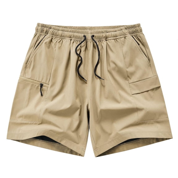 YLSDY Fashion Mens Athletic Shorts with Zipper Pockets Drawstring Quick Dry Lightweight Breathable Running Gym Train Workout Shorts Khaki XXL