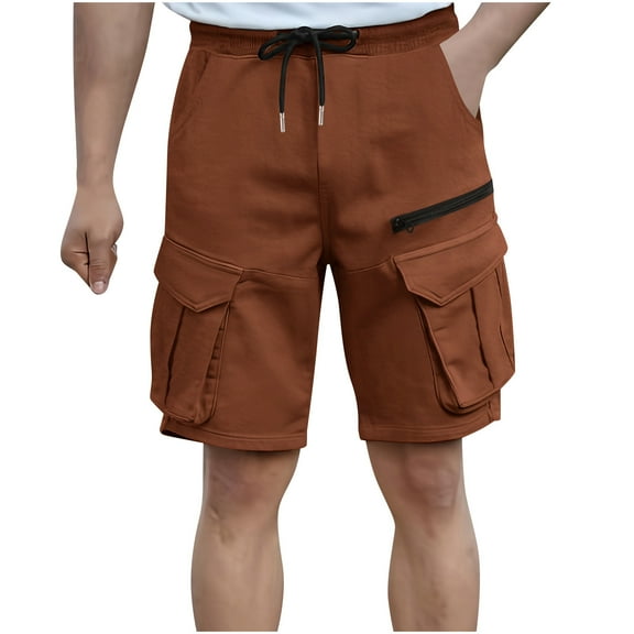 YLSDY Fashion Mens Casual Cargo Shorts Loose Comfy Drawstring Elastic Waist Hiking Travel Short Work Shorts with Multi Pockets Brown S