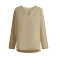 thumbnail image 1 of YLSDY Savings Mens Cotton Linen Hipster Crewneck Long Sleeve T-Shirt V Neck Fashion Shirt High Low Hem Solid Color Tunic Tops Pullover Khaki L, 1 of 2