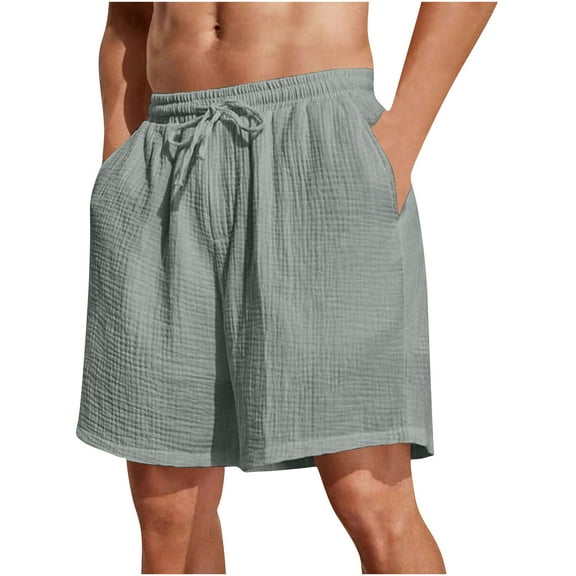 YLSDY Fashion Mens Cotton Shorts Crinkled Texture Lightweight Drawstring Shorts for Summer Lounging or Casual Travel Gray L