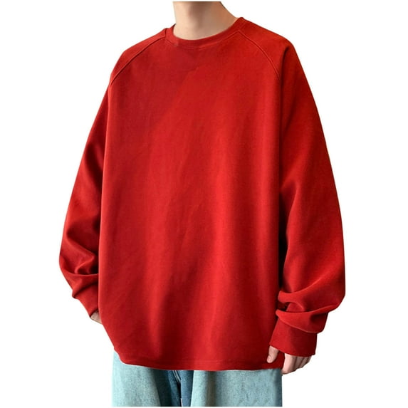 YLSDY Fashion Mens Crewneck Sweatshirts Plus Size Loose Fleece Sweatshirt Fashion Soild Color Pullover Fall Winter Basic Long Sleeve Tops Wine XXXL