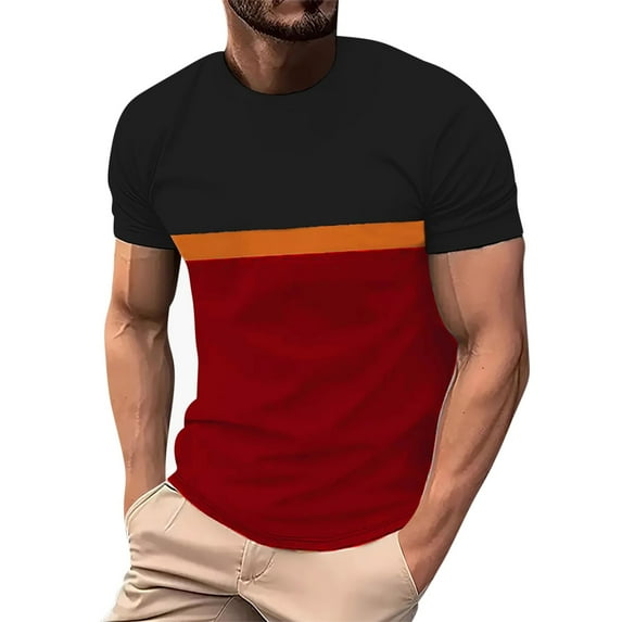 YLSDY Fashion Mens Fashion T-Shirt Summer Business Casual Shirts Short Sleeve Tops Outdoor Color Matching Pullover for Men Red L