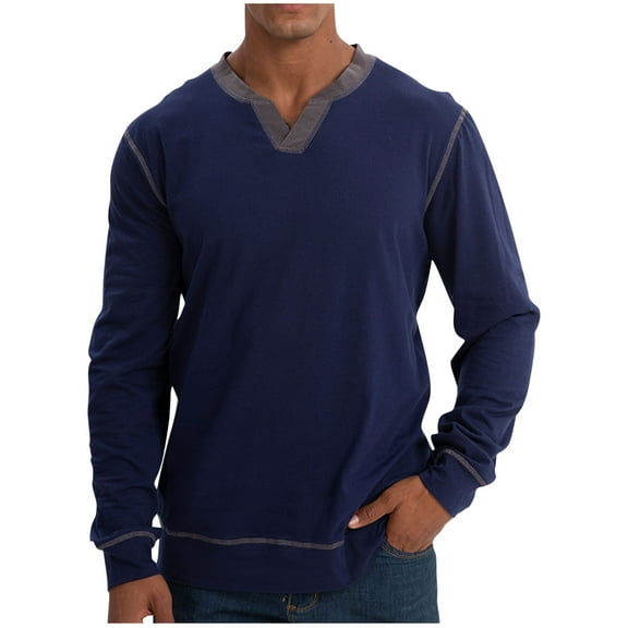 YLSDY Fashion Mens Henley Long Sleeve Shirts Fall Lightweight Sweatshirts Casual V Neck Slim Fit Pullover T-Shirt Dark Blue M