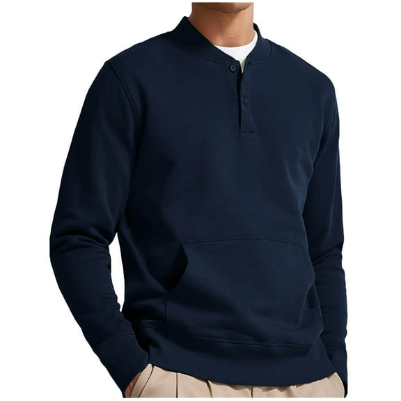 YLSDY Fashion Mens Henley Long Sleeve Shirts with Pocket Lightweight Solid Button T-Shirts Outdoor Fashion Casual Pullover Shirts Dark Blue XXXXL