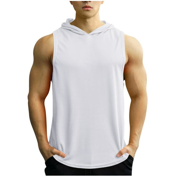 YLSDY Fashion Mens Hooded Tank Top Athletic Running Cool Sleeveless Basketball Cut Off Shirts Sports Exercise Clothes Gym Hoodies White M