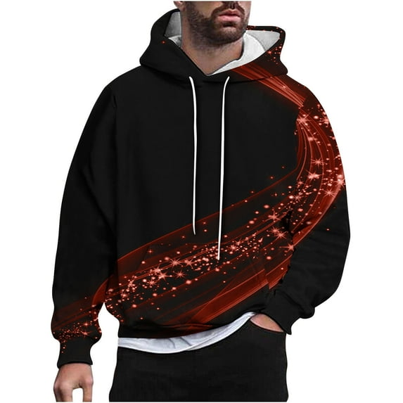 YLSDY Fashion Mens Hoodies Novelty Light Print Classic Drawstring Hooded Pullover Fashion Outdoor Lounge Sweatshirts Wine L