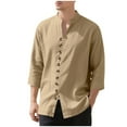 thumbnail image 1 of YLSDY Fashion Mens Linen Shirt Short Sleeve Button Down Collar T Shirt Blouses Casual Solid Color Summer Vacation Beach Shirts Khaki L, 1 of 9