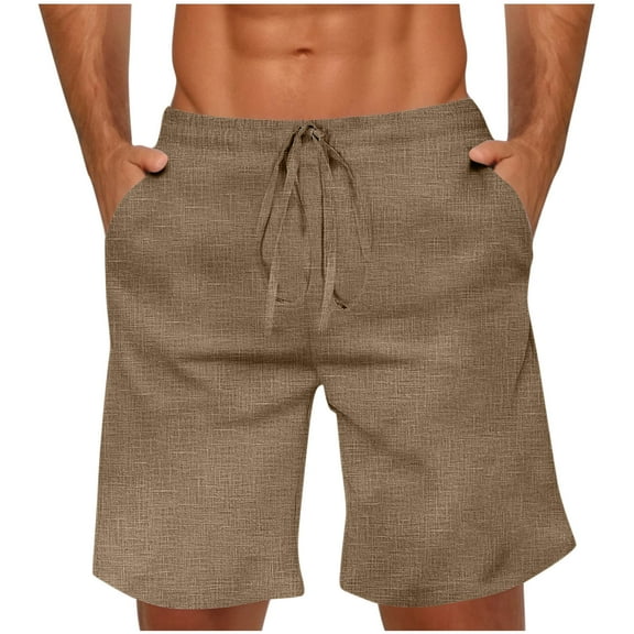 YLSDY Fashion Mens Linen Shorts 9" Elastic Waist Drawstring Casual Shorts Lightweight 2025 Summer Beach Shorts with Pockets Coffee L