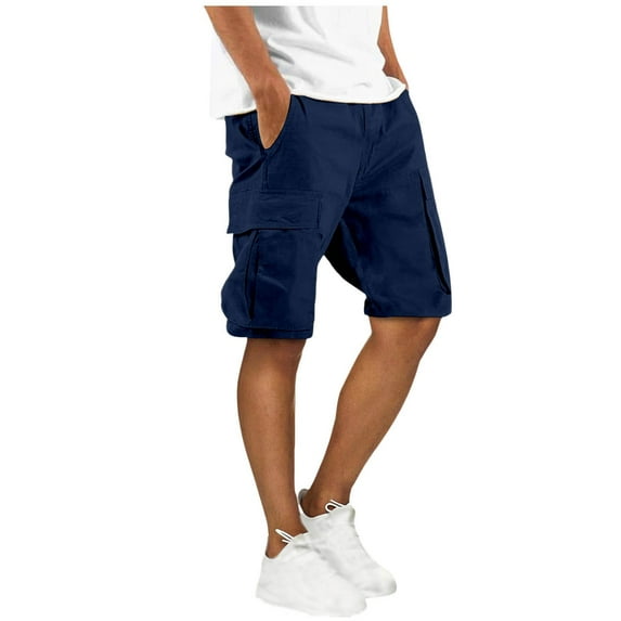 YLSDY Fashion Mens Multi-Pocket Shorts Casual Short Pants Elastic Waist Drawstring Solid Lightweight Summer Beach Cargo Shorts with Pocket Navy XXL