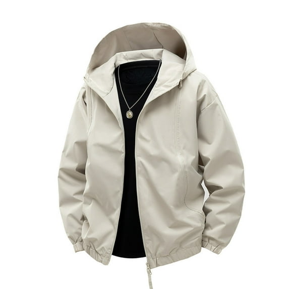 YLSDY Fashion Mens Outdoor Fleece Jacket Windproof Water Resistant Full Zip Casual Solid Hooded Jackets Men Thick Causal Warm Coats Beige XXL
