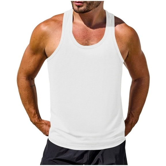 YLSDY Fashion Mens Ribbed Knit Tank Tops Big and Tall Casual Sleeveless Y-Back Summer Beach Muscle T Shirts Gym Workout Undershirts White L
