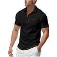 thumbnail image 1 of YLSDY Fashion Mens Short Sleeve Button Collared Shirts Casual Summer Cotton Golf Tops Classic Button Up Lapel T Shirt Tennis Tees with Pocket Black XXXL, 1 of 9