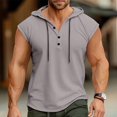 thumbnail image 1 of YLSDY Fashion Mens Shorts Sleeve Hoodies Gym Workout Running Shirts Button Up Muscle Bodybuilding T Shirts Drawstring Athletic Fitness Tees Gray L, 1 of 5