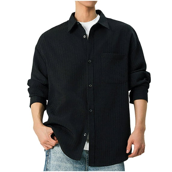 YLSDY Fashion Mens Striped Button Down Shirt Collar Long Sleeve Shirts 2025 Trendy Casual Loose Color Block Blouse Tops with Pocket Black XXXL
