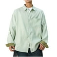thumbnail image 1 of YLSDY Fashion Mens Striped Button Down Shirt Collar Long Sleeve Shirts 2025 Trendy Casual Loose Color Block Blouse Tops with Pocket Green XL, 1 of 6