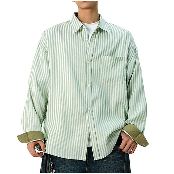 YLSDY Fashion Mens Striped Button Down Shirt Collar Long Sleeve Shirts 2025 Trendy Casual Loose Color Block Blouse Tops with Pocket Green XL