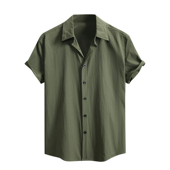 YLSDY Fashion Mens Striped Summer Shirt Casual Button Down Short Sleeve Beach Shirts Cotton Linen Shirts for Men Green S