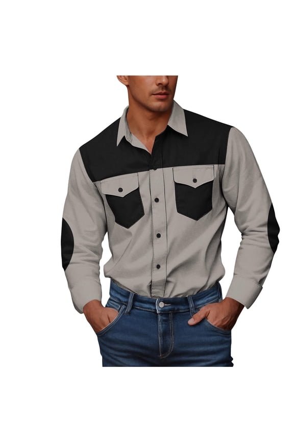Fashion Mens Stylish Shirts Long Sleeve Button Up Shirts Stretch Gothic Lapel Neck Tops Cowboy Vintage 80s Outfits Black XXL