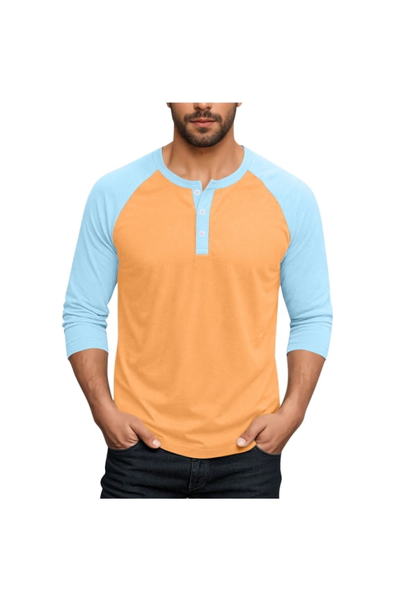 Fashion Mens Summer Fall Henley Shirts Raglan 3/4 Sleeve Jersey Baseball T-Shirts Casual Workout Sport Athletic Tee Tops Pink XXXL
