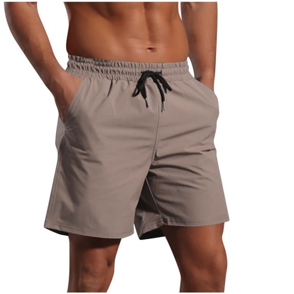 YLSDY Fashion Mens Swim Trunks Long, Quick Dry Boardshorts, Drawstring Waist Shorts Summer Fashion Vacation Beach Bathing Suits with Mesh Lining Khaki L