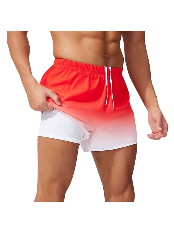 Fashion Mens Swim Trunks Swimming Shorts Gradient Swimwear Bathing Suits Quick Dry Pants with Mesh Lining Swimming Board Shorts 2025 Red XXL