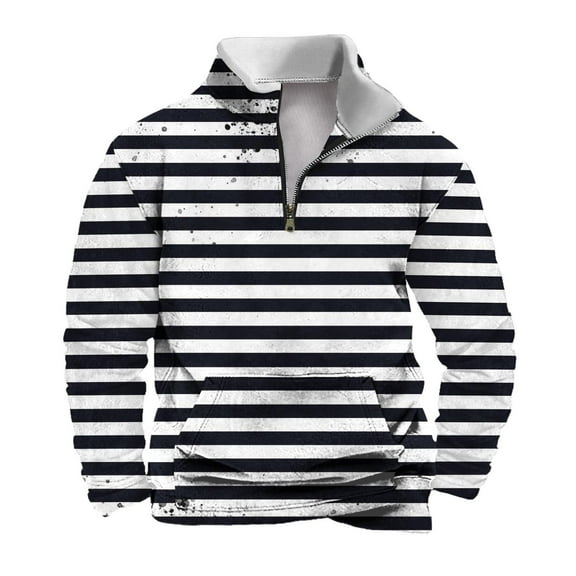 YLSDY Fashion Pullover for Men Quarter Zip Up Long Sleeve Color Block Sweatshirts Loose Trendy Fashion Mock Neck Outfits Black S