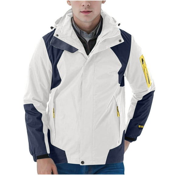 YLSDY Fashion Rain Jacket for Men Lightweight Jackets with Detachable Hood Mountain Softshell Windbreaker Hiking Travel Raincoat White XXL