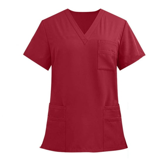 YLSDY Fashion Scrub Tops for Men Women V-Neck Scrubs Unisex Stretch Nursing Shirts Medical Uniform Workwear with 3 Pockets Red XL