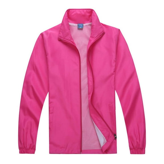 YLSDY Fashion Zip up Solid Jacket Men Fashion Lightweight Sun Protection Windbreaker Outdoor Hiking Fishing Coats with Pockets Hot Pink XL