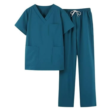 YLSDY Scrubs Nursing Uniform Mens Scrubs Set Medical Stretch V Neck Scrubs Top with Contrast Pockets and Pants Set Blue 12