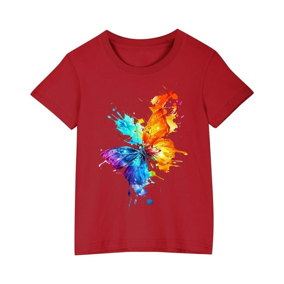 YLSDY Shirts for Girls Fashion Graphic Print Tees Loose Fit Crew Neck Tops Casual Short Sleeve Cute Blouses Clothes Red 5 Years