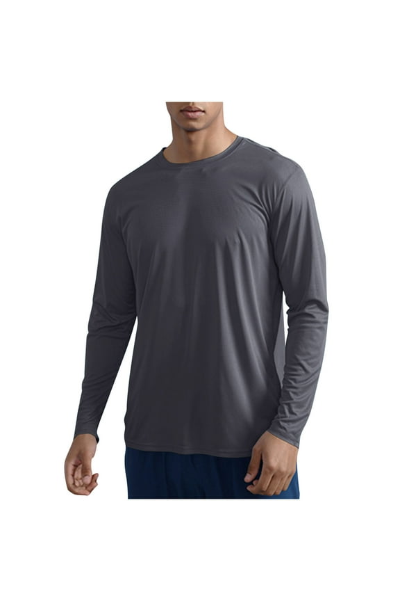 Shirts for Men UPF 50+ Sun Protection Long Sleeve Workout T Shirts Lightweight Fishing Shirt Outdoor Hiking Shirt Gray L