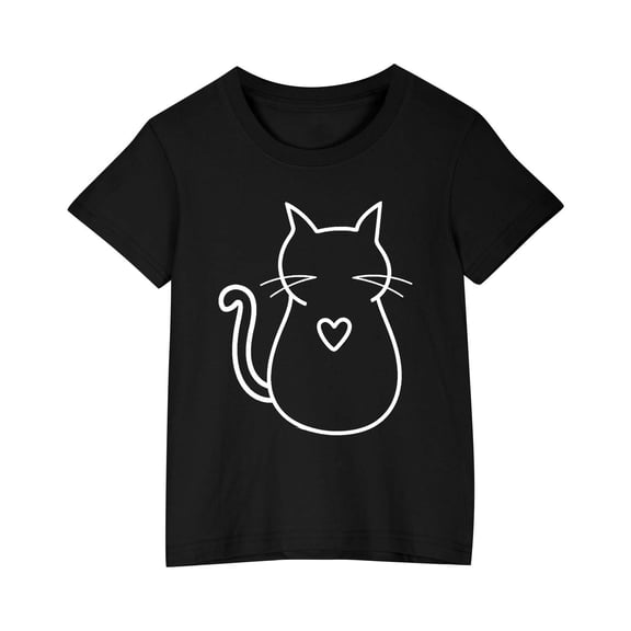 YLSDY Short Sleeve T Shirts for Girls Cute Cat Print Blouse Crew Neck Casual Kids Tshirts Casual Tees Tunic Tops Black 3 Years