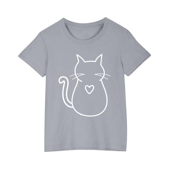 YLSDY Short Sleeve T Shirts for Girls Cute Cat Print Blouse Crew Neck Casual Kids Tshirts Casual Tees Tunic Tops Gray 7 Years