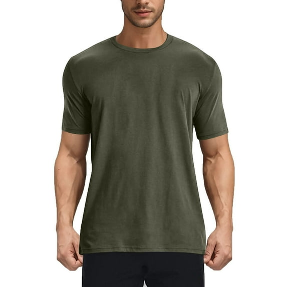 YLSDY Solid Color Basic Tees for Men, Elastic Comfy Athletic Workout Tops Short Sleeve Loose Breathable Crewneck Shirts Army Green XXL