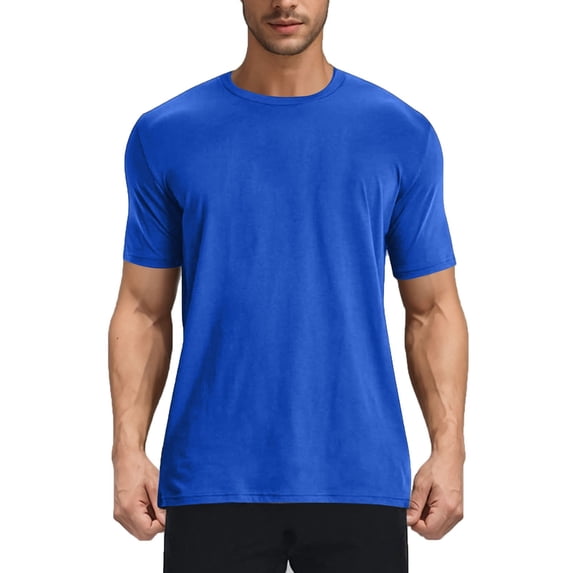 YLSDY Solid Color Basic Tees for Men, Elastic Comfy Athletic Workout Tops Short Sleeve Loose Breathable Crewneck Shirts Blue S