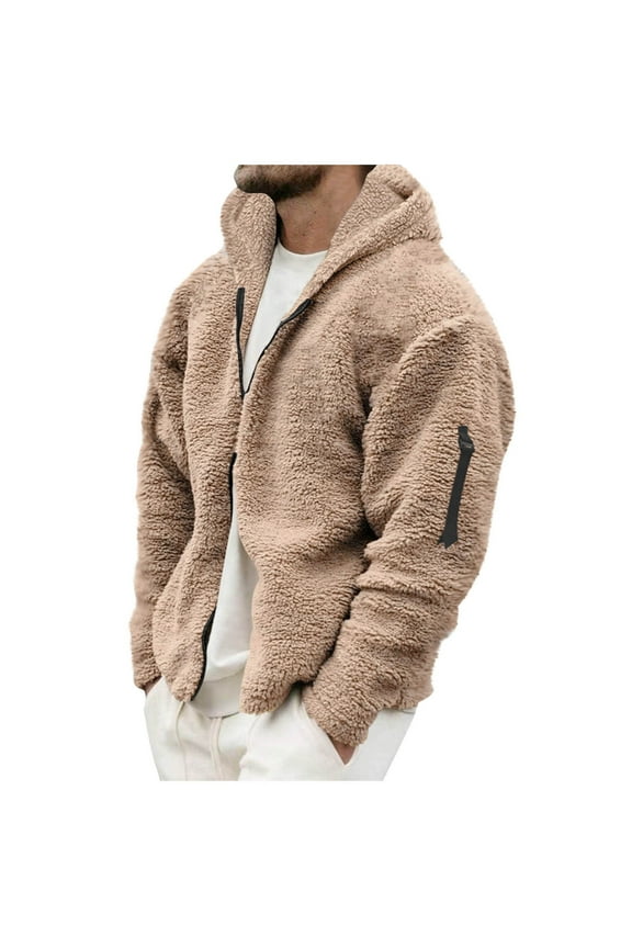 Solid Color Long Sleeve Hooded Jacket Casual Stylish Zipper Pocket Lightweight Comfortable Outwear for Men Spring Winter Daily Wear Khaki XXXL