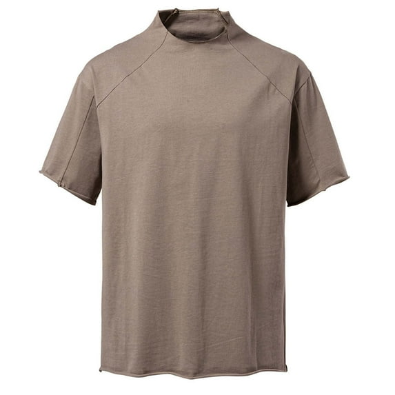 YLSDY Solid Color T-Shirts for Men 2025 Summer Short Sleeve Mock Neck Basic Tees Shirts Comfortable Tshirts Blouse Tops Khaki XL