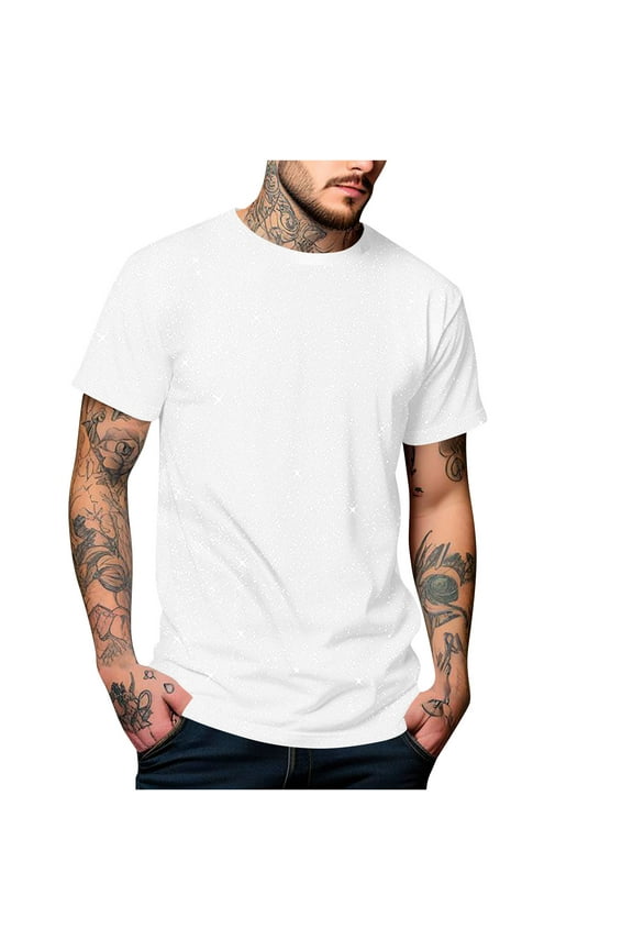 Sparkly Sequin Shirts Men Women Summer Crew Neck T Shirt Trendy Casual Basic Tees 2025 Streetwear Glitter Party Tops White M