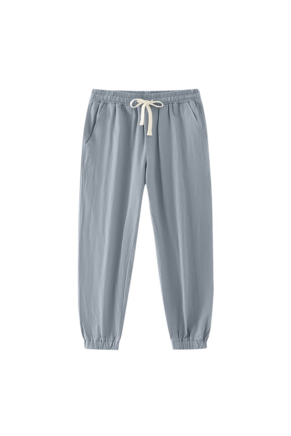 Sport Gym Holiday Trousers Pants for Man Drawstring Elastic Waist Fall Summer Linen Pleated Trousers Pants Mens 2025 Trendy Gray S