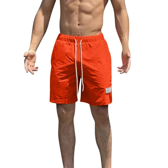 YLSDY Sports Shorts for Men Casual Beach Vacation Shorts Elastic Waist Drawstring Loose Lightweight Waterproof Quick Dry Pant 2025 Orange XXL