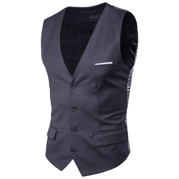 YLSDY Men's Classic Fit Business Vest V-Neck Single Breasted Waistcoat with Adjustable Back Strap for Wedding Party Suit Dark Gray XXXXXL