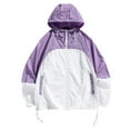 thumbnail image 1 of YLSDY Spring Fashion Men's Color-Blocking Hooded Windbreaker Jacket with Zipper Pockets Streetwear Purple White Lightweight Breathable Mesh Lining Windproof Sportswear Spring Fall Purple S, 1 of 6