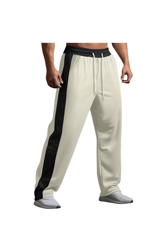 Stacked Sweatpants Men Straight Leg Sweat Pants Casual Drawstring Elastic Waist Pants Trendy Spring Loose Trousers Beige 6