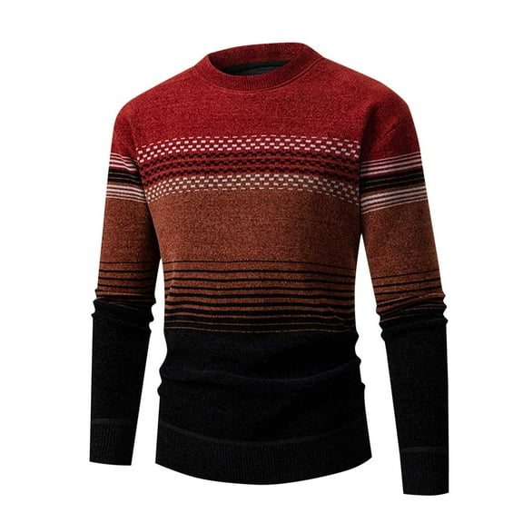 YLSDY Striped Sweater Men Crewneck Knitted Graphic Fashion Casual Pullover Fall Jumper Tops Long Sleeve Loose Comfort Soft Sweaters Wine L