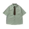 thumbnail image 1 of YLSDY Stylish Men's Summer Tops Plus Size Retro Striped Button-Down Short-Sleeved Shirt with Matching Tie Green L, 1 of 8