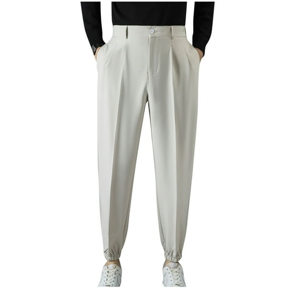 YLSDY Suit Pants for Men's 2025 Trendy Solid Color Button Zipper Closure Bound Feet Trouser Business Casual Sweatpant Khaki XXL