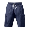 thumbnail image 1 of YLSDY Summer Linen Mens Bermuda Shorts Casual Fashion Comfy Loose Fit Workout Drawstring Waisted Cargo Shorts Pockets Navy M, 1 of 9
