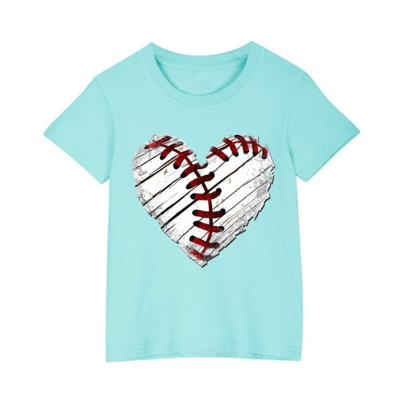 YLSDY Summer Solid Color Baseball Heart Cartoon Print Boys Girls Tops Short Sleeve T Shirts for Big Brother Shirts Blue 3 Years