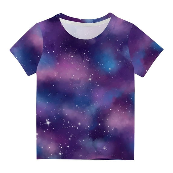 YLSDY Summer Tops for Girls 2025 Trendy Galaxy Sky Print T Shirts Kids Short Sleeve Crew Neck Tshirt Starry Night Graphic Blouse Multicolor 13-14 Years
